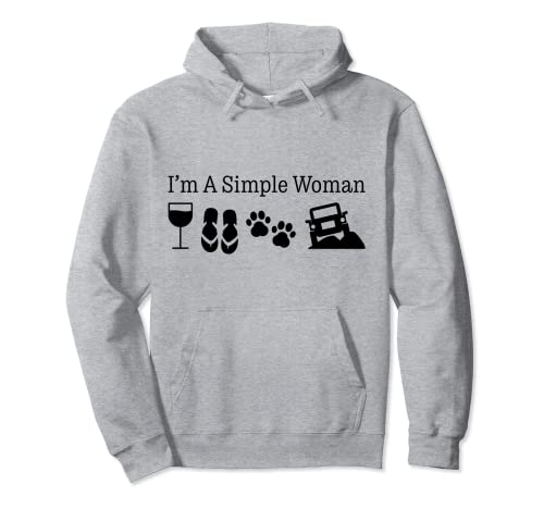 I'm A Simple Woman: Love Wine Flip Flops Dog 4X4 Pullover Hoodie