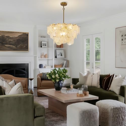 Giawosth Gold Chandeliers Modern Glass Chandelier, D23.2 inch Round Crystal Pendant Light for Dining Room, Foyer, Hallway, Living Room, Bedroom, 9-Lights Height Adjustable Luxury Hanging Fixtures by Giawosth - Used condition - Image 5
