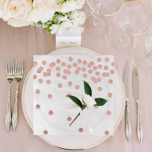 100-Pack Rose Gold Paper Cocktail Napkins For Party, 3 Ply Luxury Beverage Napkins For Parties, Events And Family Gatherings Folded 5 X 5 Inches (Rose) #TOP3