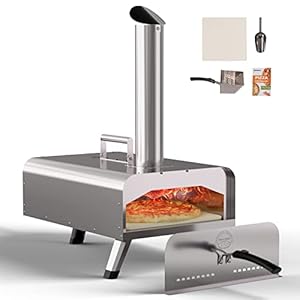 UDPATIO Pizza Oven Outdoor, 12″ Wood Fired Pizza Ovens, Portable Pellet Countertop Pizza Maker for Backyard and Camping, Stainless Steel Mobile Outdoor Kitchen with Cook Book