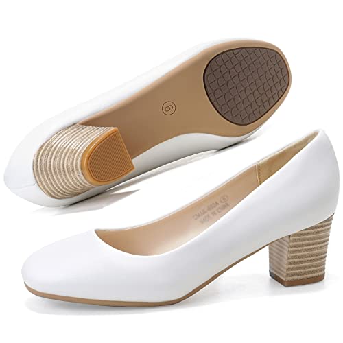 HHTCAL Women's Pumps Round Closed Toe Chunky Heels Comfortable 2 inch Block Low Heel Dress Shoes for Office Work Business Formal