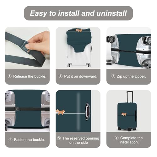 Image of Hunter Green Luggage Cover, Washable Suitcase Protector Simple Cartoon Fox Design Anti-scratch for 28 inch,30 inchBag