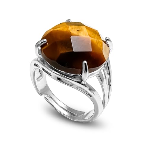 LDADAN Amethyst Ring, Tigers Eye Healing Crystal Rings Amethyst Purple Ring for Spiritual Jewelry, Adjustable Amethyst Birthstone Rings for Women, Genuine Gemstone Women Ring