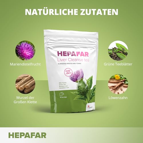 Leber Entgiften – Grüner Tee, Mariendistel, Löwenzahn und Klettenwurzel – Löwenzahntee – 40 Teebeutel – Hepafar von Sensilab