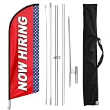 FSFLAG Now Hiring Feather Banner Flag, Advertising Feather Banner Swooper Flag Pole Kit and Ground S