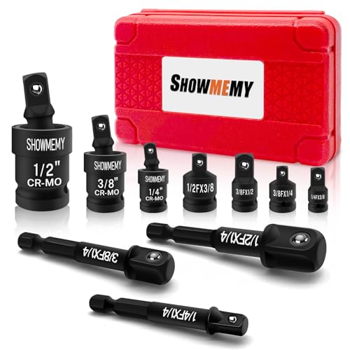 Image of Swivel Socket Set, 10 Pcs Impact Swivel Socket Set with 3 Pcs Impact Socket Adapter, and 4 Pcs Reducer Set(1 /2 inch to 3 /8 inch), Cr-Mo Steel, 1 /4-Inch, 3 /8-Inch, 1 /2-Inch Drive /Adapter