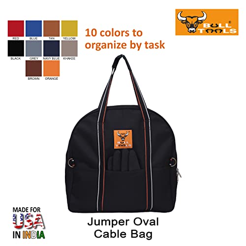 Image of BULL TOOLS EV Charging & Jumper Cable Storage Bag's, Organizer 6 Pocket Handmade Carry Bag - 15x15x4 Inch Waterproof Ballistic Polyester Oval Bag, Cords, Small Tools, For Motor Vehicles - Black