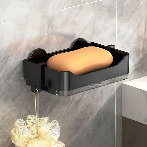 MorivaHomes Plastic Self-Adhseive Bathroom Soap Holder with Drainage Tray Wall M...