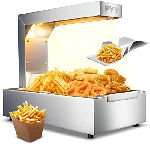 PYY French Fry Warmer Commercial Heat Lamp/Food Warmer Fries,Free-Standing Warming Dump Station Countertop Food Warmer for Chips Churros Fried Food (Silver)