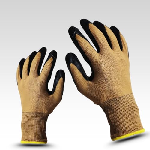 Image of Multipurpose Nylon Anti Cut PU Nitrile Coating Work Safety Gloves Brown Pair 24