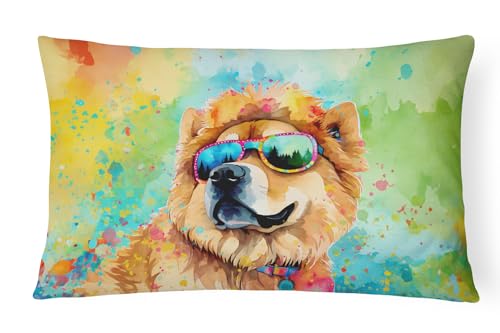 Caroline's Treasures DAC2490PW1216 Chow Chow Hippie Dawg Fabric Decorative Pillow Machine Washable, Indoor Outdoor Decorative Pillow for Couch, Bed or Patio, 12HX16W