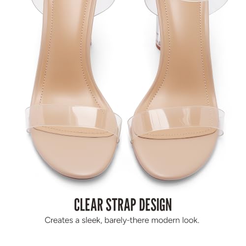Image of JustFab Clear Heels for Women 4 Inches Chunky Heels Sandals for Women Comfy Open Toe Block Heeled Sandals Ankle Strappy Heels for 2026