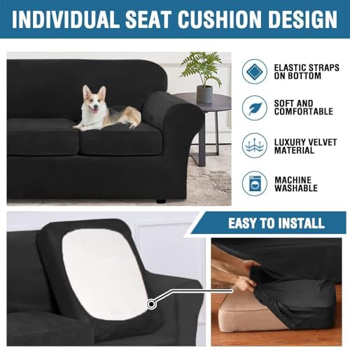 image for H.VERSAILTEX High Stretch Sofa Slipcover 4 Piece Cover Velvet Furnitur