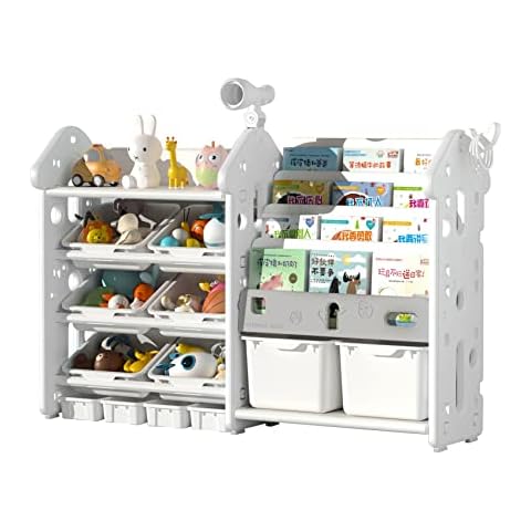UNICOO - Kids Bookshelf and Toy Storage Organizer, Children Bookshelf, Toy Organizer with Bins, Toddler Books and Toys Organizer (YHMC0B - White) Cover