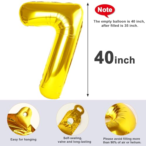 Image of 7 Balloon Numbers Birthday Decorations, 40In Gold Balloons for Men Women | Eye-catching Appearance, Perfect Decorative Centerpieces, Convenient Self-sealing Structure, Widely for Various Occasions
