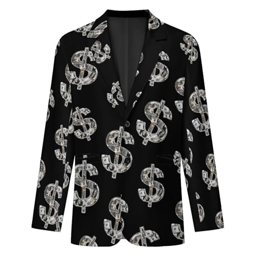 U.S. Dollar Sign Diamond Men's Suit Jacket 2 Button Lapel Blazers Business Coat Tuxedo for Wedding Dinner4