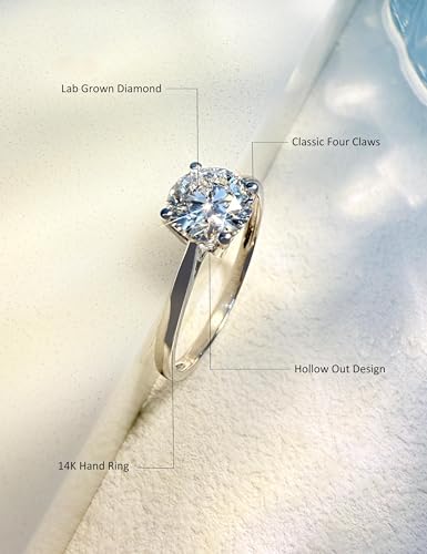 1-3ct Lab Grown Diamond Engagement Ring for Women,14K White Gold IGI Certified (D-E Color,VVS1-VVS2 Clarity) Four Prong Solitaire Ring,Size 5-9,Wedding/Anniversary/Proposal Gift/Eternity Ring3