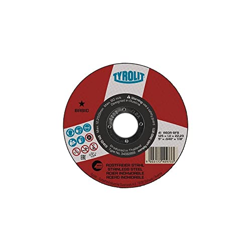 Tyrolit 34332868 BASIC Discos de Corte, 41, A60R-BFINOX, Nuevo, 115 x 1.0 x 22.23 mm Dimensiones, Caja de 25