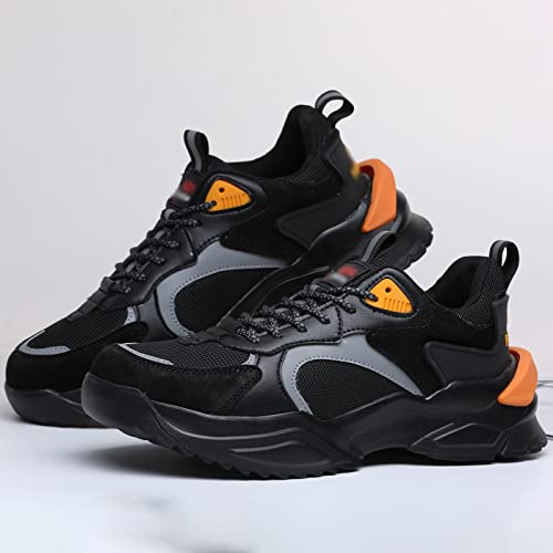 XIAOSAKU Stahlkappenschuhe für Herren Unzerstörbare Schlupf-Arbeitsschuhe Verbundzehen-Sicherheitsschuh Pannensichere Leichte Atmungsaktive Outdoor-Schuhe,Black-40 Cover