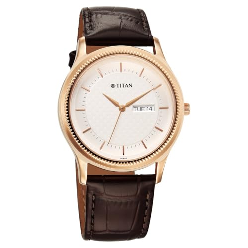 Image of Titan Karishma Quartz Analog with Day and Date Silver Dial Leather Strap Watch for Men