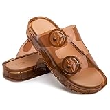 FUNKYMONKEY Beach Slide for Women Cute Jelly Sandals with Adjustable Double Buckle Slip-on Comfortable Waterproof Platform Shoes for Pool Shower Casual Wear(8 M US, Dark Brown/SJRD)