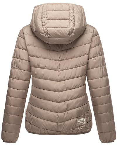MARIKOO Damen leichte Übergangsjacke Kurze Steppjacke mit innen eingenähter Tragetasche zum einfachen Verstauen und praktischem Umhängen der Jacke Pack Mich EIN Taupe Grey Gr. 3XL