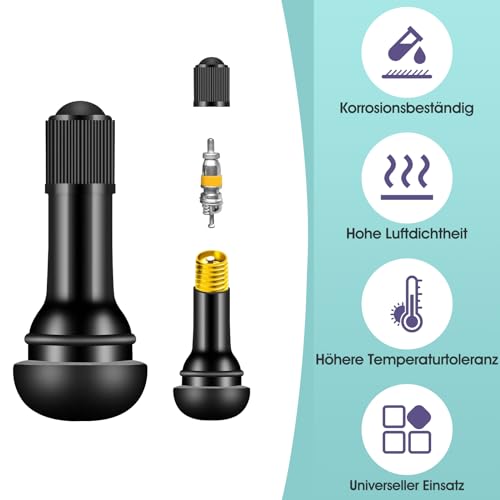 120 Stück TR413 Reifenventil, Autoventil, Universal Gummi Ventile, Snap-In Gummiventile 11,3mm Ventilloch, Autoreifen Ventil, Gummiventil Reifen für Meist Auto bis 4,5 Bar