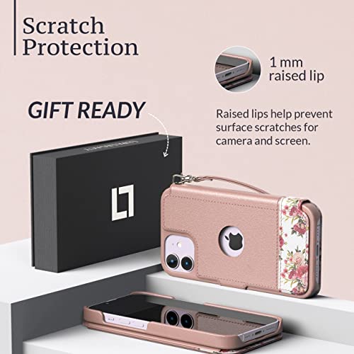 Lupa Legacy Iphone 11 Wallet Case For Women And Men - Case With Card Holder - [Slim + Durable] - Faux Leather -Flip Cell Phone Case- I Phone 11 Purse Cases - Floral Charm [Includes Wristlet] #TOP3