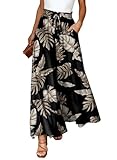 Dokotoo Stylish Wide Leg Pants for Women Ladies Fall Outfits Fashion Loose Casual High Drawstring Waist Leaf Print Palazzo Pants Jogging Jogger with Side Pockets Black M