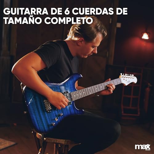 Miniatura 2 de Max Gigkit Pack Guitarra Eléctrica Azul Oscuro Quilted Con Amplificador 40w, Afinador, Funda, Correa Y Juego De Cuerdas Set De Iniciación Completo Para Principiantes O Regalo Musical Perfecto
