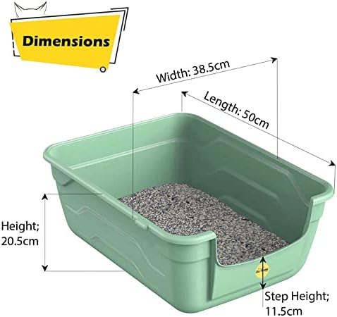 Green Large Cat Kitten Litter Tray Box + Waste Scoop Set High Sided Deep Toilet Loo Adult Cats Kitten Pan Pet Loo Easy Cleaning Lowered Entry Step 11.5cm Easy Access Elderly Cat Trays CatCentre®