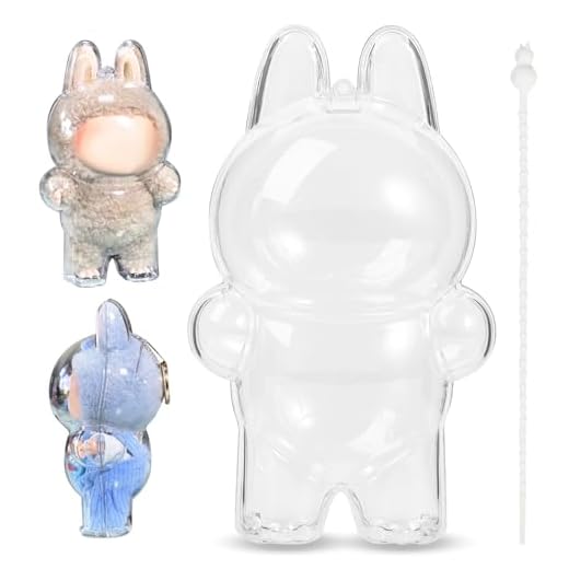 Protective Case for LABUBU Plastic Case with Silicone Strap, Portable Dustproof Doll Holder, Clear Display Case for Standing LABUBU The Monsters Blind Box Figures (No Doll)