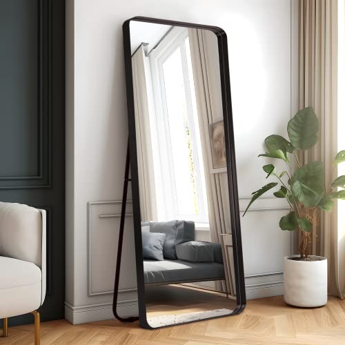 Image of NeuType 63x20 inches Aluminum Alloy Floor Mirror, Full Length, Wall Mounted or Leaning, Recessed Design, Modern, Black