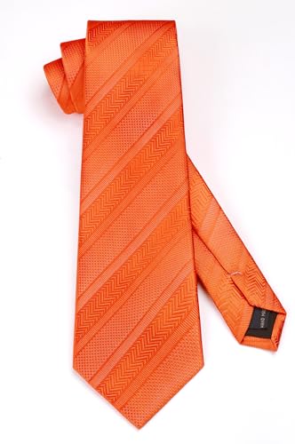 Image of HISDERN Stripe Tie Mens Ties with Pocket Square Set Classic 3.4'' Silk Formal Necktie Handkerchief for Business Wedding