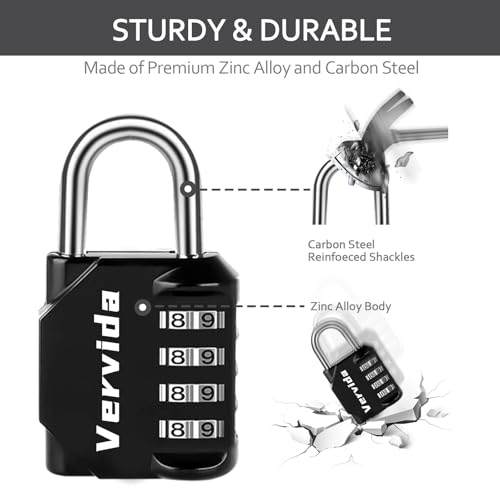 Image of Vervida Combination Lock Resettable 20 Pack 4 Digit Outdoor Waterproof Combo Padlock for School Gym Locker, Sports Locker, Fence, Toolbox, Gate, Hasp Storage (Black)
