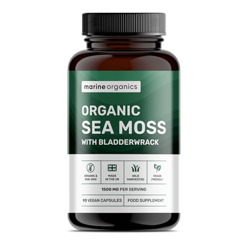 MarineOrganics Organic Sea Moss Capsules - 90 Irish Sea Moss and Bladderwrack Capsules - Iodine Tablets - UK Wild Harvested Seamoss - High Potency