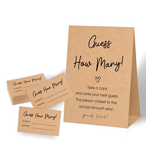 Image of How Many Shower Game,baby shower themes,Neutral Baby Shower Decoration,Bridal Shower Game,Wedding Shower Game,Birthday Party Game,1 Kraft Sign & 50 Kraft Guessing Cards Set-A26