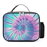 Aeoiba Tie Dye Leather Lunch Bag Tote Reusable Insulated Waterproof School Picnic Carrying Lunchbox