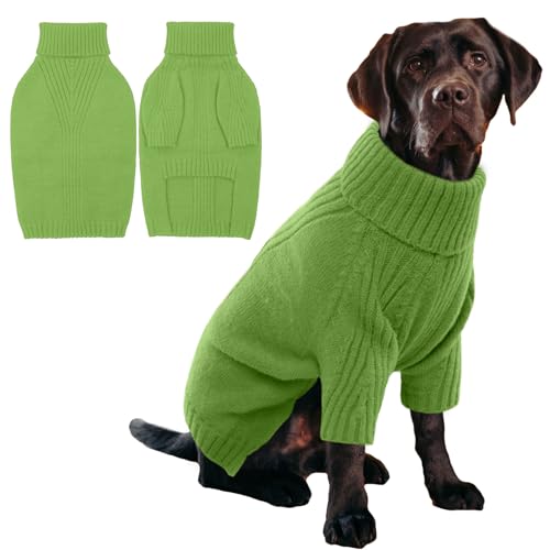 Image of IECOii XXL Dog Sweater,Thermal Knit Turtleneck Big Dog Sweater with Sleeve | Pet Doggy Sweatshirt for Extra Large Dogs Boy Girl,Stretchy Large Dogs Cold Weather Outfit Pitbull Clothes (Grass Green,XXL)
