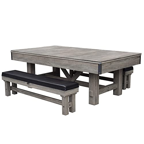 Logan 7-ft Pool Table Combo Set with Benches - Rustic Gray with Blue Felt