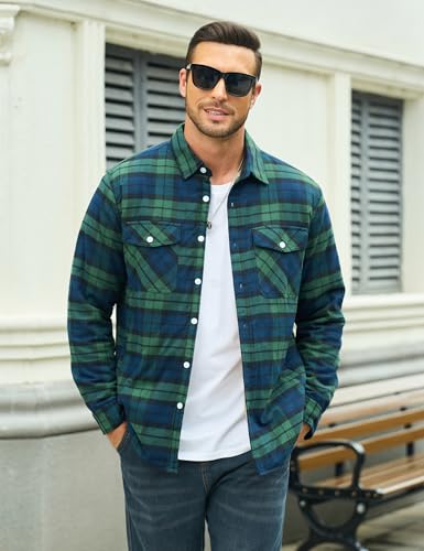 MAGCOMSEN Men's Flannel Shirt Fleece Lined Heavyweight Flannel Jacket Cotton Button Up Plaid Shirt Warm Winter Coat3