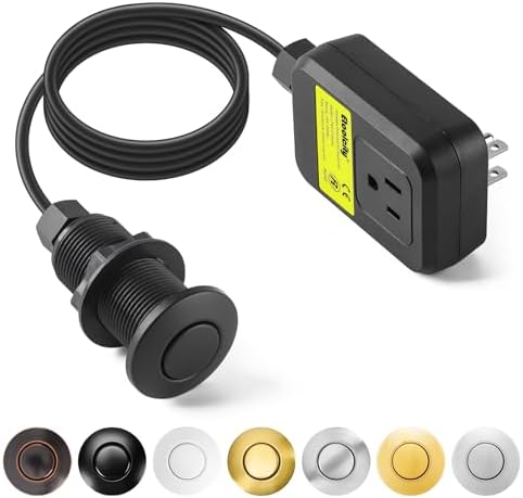 Garbage Disposal Air Switch Kit Sink Top Waste Disposal Long Stainless Steel Black On/Off Air Button Food and Waste Disposals Part by Etoolcity, UL Listed