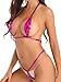 Shinsto Women's Micro Bikini Set Shiny Metallic 2 Piece Swimsuit Mini Bra Tops G String Hot Pink One Size