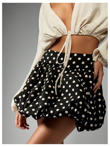 MakeMeChic Women's Polka Dots Mini Skirts Bubble Ruffle A Line Flare Cute Skirt3
