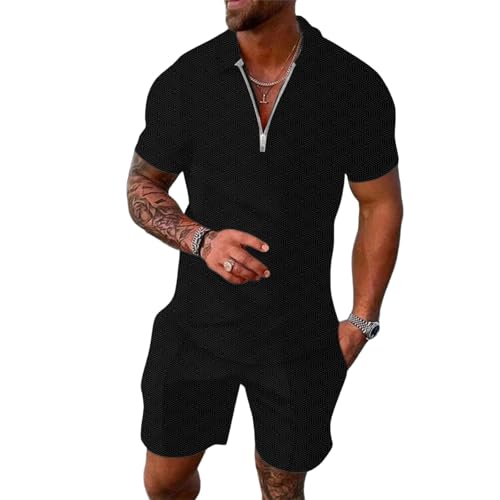 Ensemble rayures homme haut manches courtes zippé pour l'été