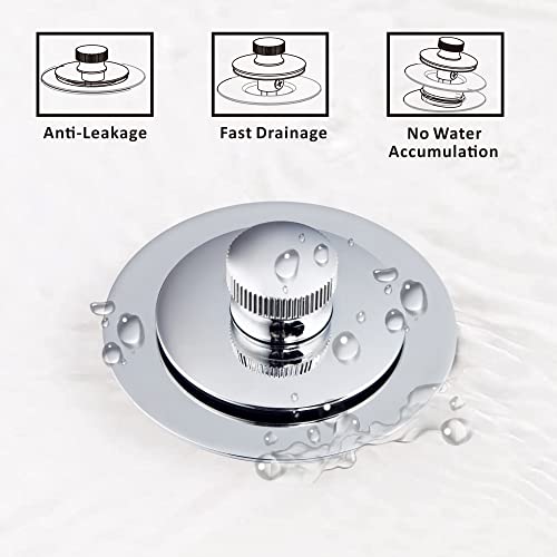 Artiwell Universal Lift and Turn Bath Drain Stopper and Cover, Bathtub Drain Stopper, Replaces Lift and Turn, Tip-Toe and Trip Lever drains for Tub, EZ Installation and Clearing (Chrome Plated)