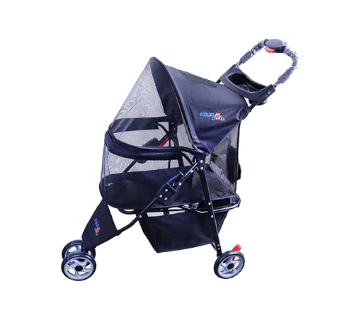 Image of Full-Window pet Stroller 3 Wheels for Cats & Dogs, with Storage Basket,Cup Holder, Travel Puppy /Cats Stroller.