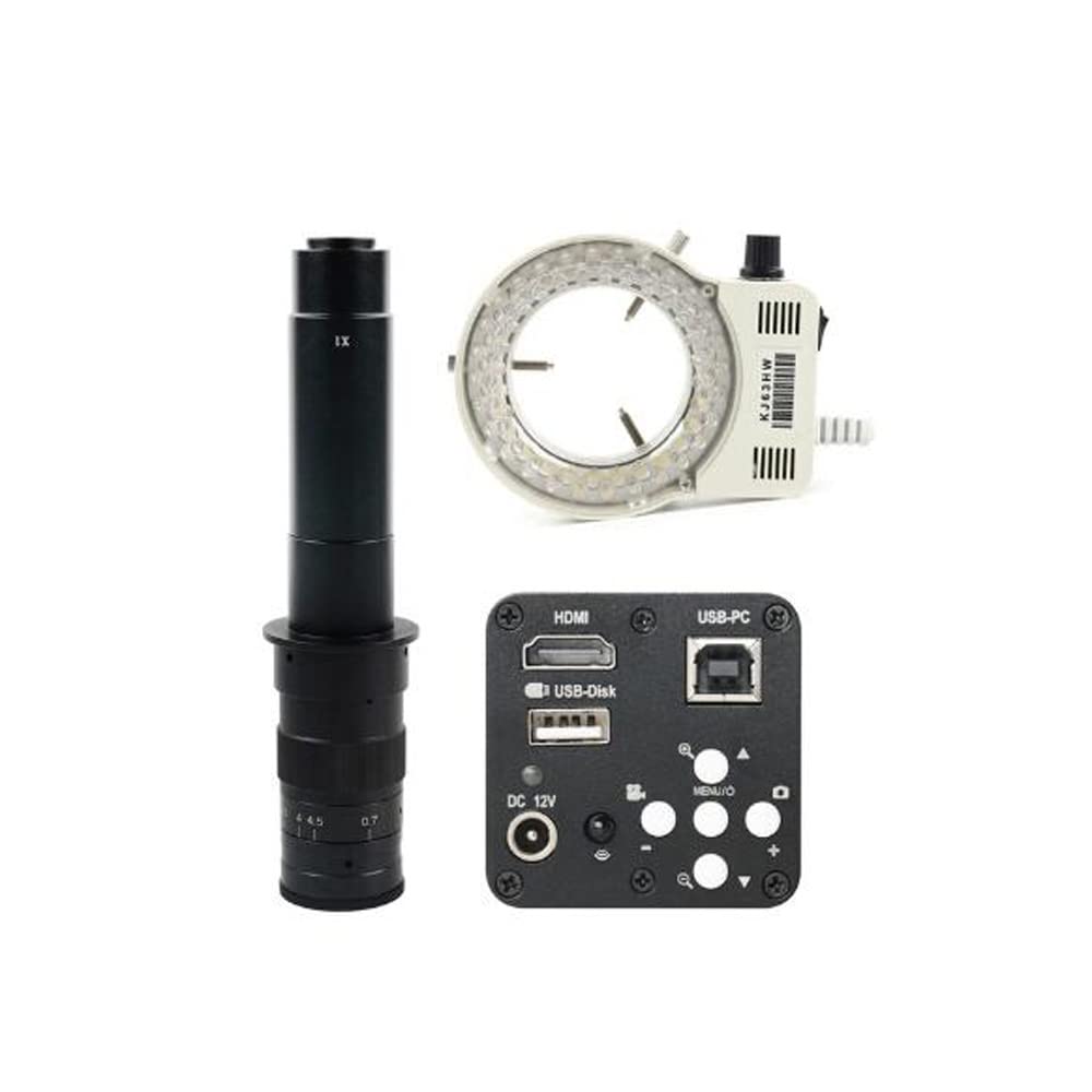 1080P HDMI USB Videocamera per microscopio elettronico Digitale Industriale e Obiettivo con Attacco C 300X con Luce anulare Regolabile a 56 LED