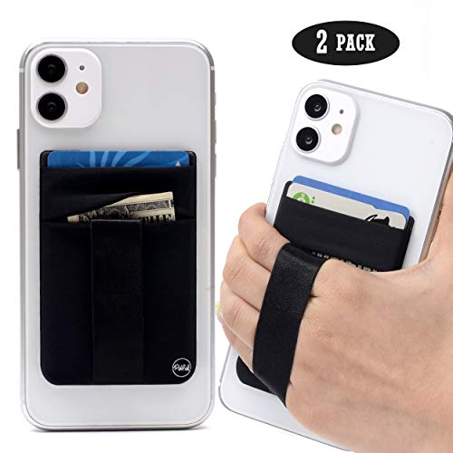 polifall Cell Phone Stick On Wallet Card Holder Sleeve Back - Double Pocket