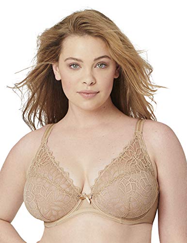Glamorise Women's Plus-Size Full Figure Sexy Stretch Lace Wonderwire Bra #9850 Bra, Nude, 34D